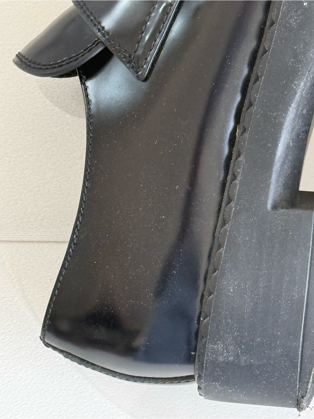 Prada Black Leather Platform Loafers Triangle Logo Women Shoes EU 37 $1270 store - Picture 6 of 13
